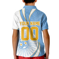 Personalized Argentina Football Fan Pride Kid Polo Shirt Sun Of May Motif With Distressed Textures And Waves