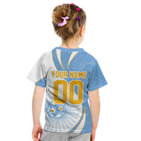Personalized Argentina Football Fan Pride Kid T Shirt Sun Of May Motif With Distressed Textures And Waves