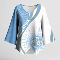 Personalized Argentina Football Fan Pride Kimono Sleeve Blouse Sun Of May Motif With Distressed Textures And Waves