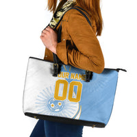 Personalized Argentina Football Fan Pride Leather Tote Bag Sun Of May Motif With Distressed Textures And Waves