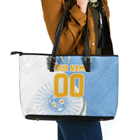 Personalized Argentina Football Fan Pride Leather Tote Bag Sun Of May Motif With Distressed Textures And Waves