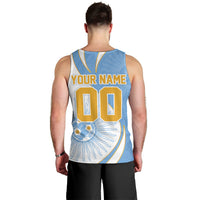 Personalized Argentina Football Fan Pride Men Tank Top Sun Of May Motif With Distressed Textures And Waves