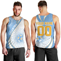 Personalized Argentina Football Fan Pride Men Tank Top Sun Of May Motif With Distressed Textures And Waves