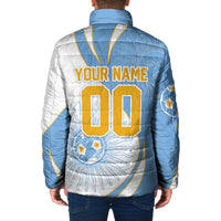 Personalized Argentina Football Fan Pride Padded Jacket Sun Of May Motif With Distressed Textures And Waves