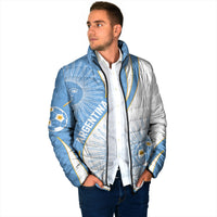 Personalized Argentina Football Fan Pride Padded Jacket Sun Of May Motif With Distressed Textures And Waves