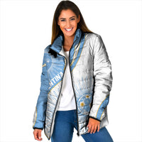 Personalized Argentina Football Fan Pride Padded Jacket Sun Of May Motif With Distressed Textures And Waves