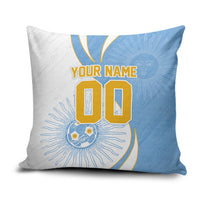 Personalized Argentina Football Fan Pride Pillow Cover Sun Of May Motif With Distressed Textures And Waves