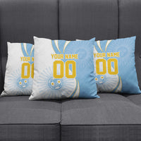 Personalized Argentina Football Fan Pride Pillow Cover Sun Of May Motif With Distressed Textures And Waves
