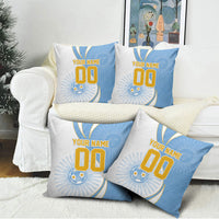 Personalized Argentina Football Fan Pride Pillow Cover Sun Of May Motif With Distressed Textures And Waves