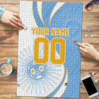 Personalized Argentina Football Fan Pride Puzzle Sun Of May Motif With Distressed Textures And Waves