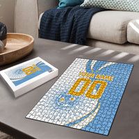 Personalized Argentina Football Fan Pride Puzzle Sun Of May Motif With Distressed Textures And Waves