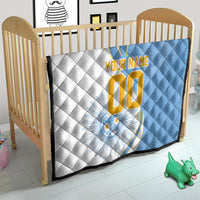 Personalized Argentina Football Fan Pride Quilt Sun Of May Motif With Distressed Textures And Waves