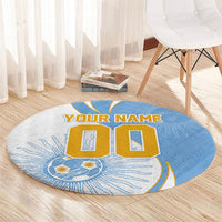 Personalized Argentina Football Fan Pride Round Carpet Sun Of May Motif With Distressed Textures And Waves