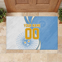 Personalized Argentina Football Fan Pride Rubber Doormat Sun Of May Motif With Distressed Textures And Waves