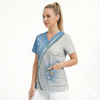 Personalized Argentina Football Fan Pride Scrub Top Sun Of May Motif With Distressed Textures And Waves