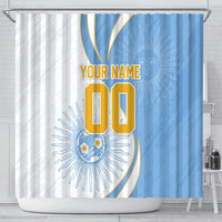Personalized Argentina Football Fan Pride Shower Curtain Sun Of May Motif With Distressed Textures And Waves