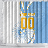 Personalized Argentina Football Fan Pride Shower Curtain Sun Of May Motif With Distressed Textures And Waves
