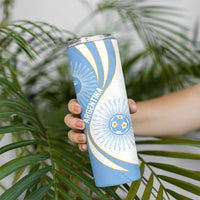 Personalized Argentina Football Fan Pride Skinny Tumbler Sun Of May Motif With Distressed Textures And Waves