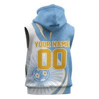 Personalized Argentina Football Fan Pride Sleeveless Hoodie Sun Of May Motif With Distressed Textures And Waves
