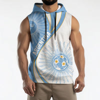 Personalized Argentina Football Fan Pride Sleeveless Hoodie Sun Of May Motif With Distressed Textures And Waves