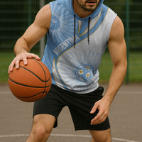 Personalized Argentina Football Fan Pride Sleeveless Hoodie Sun Of May Motif With Distressed Textures And Waves