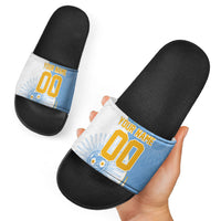 Personalized Argentina Football Fan Pride Slide Sandals Sun Of May Motif With Distressed Textures And Waves