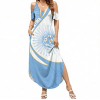 Personalized Argentina Football Fan Pride Summer Maxi Dress Sun Of May Motif With Distressed Textures And Waves