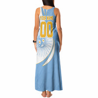 Personalized Argentina Football Fan Pride Tank Maxi Dress Sun Of May Motif With Distressed Textures And Waves