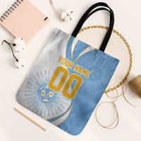 Personalized Argentina Football Fan Pride Tote Bag Sun Of May Motif With Distressed Textures And Waves