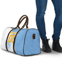 Personalized Argentina Football Fan Pride Travel Bag Sun Of May Motif With Distressed Textures And Waves