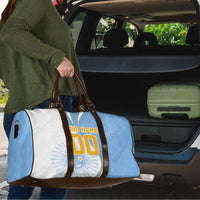 Personalized Argentina Football Fan Pride Travel Bag Sun Of May Motif With Distressed Textures And Waves