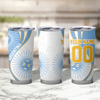 Personalized Argentina Football Fan Pride Tumbler Cup Sun Of May Motif With Distressed Textures And Waves