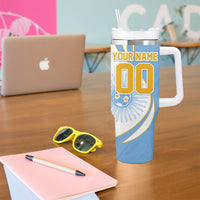Personalized Argentina Football Fan Pride Tumbler With Handle Sun Of May Motif With Distressed Textures And Waves