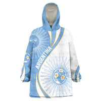 Personalized Argentina Football Fan Pride Wearable Blanket Hoodie Sun Of May Motif With Distressed Textures And Waves