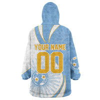 Personalized Argentina Football Fan Pride Wearable Blanket Hoodie Sun Of May Motif With Distressed Textures And Waves