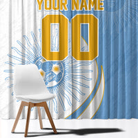 Personalized Argentina Football Fan Pride Window Curtain Sun Of May Motif With Distressed Textures And Waves