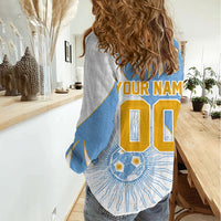 Personalized Argentina Football Fan Pride Women Casual Shirt Sun Of May Motif With Distressed Textures And Waves
