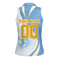 Personalized Argentina Football Fan Pride Women Sleeveless Polo Shirt Sun Of May Motif With Distressed Textures And Waves
