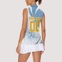 Personalized Argentina Football Fan Pride Women Sleeveless Polo Shirt Sun Of May Motif With Distressed Textures And Waves