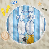 Personalized Argentina Football Fan Beach Blanket Sun Of May - Albiceleste Stripes Argentina Flag