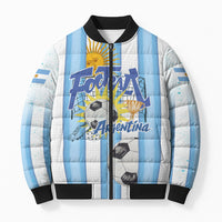 Personalized Argentina Football Fan Bomber Puffer Jacket Sun Of May - Albiceleste Stripes Argentina Flag