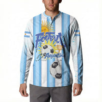 Personalized Argentina Football Fan Button Sweatshirt Sun Of May - Albiceleste Stripes Argentina Flag