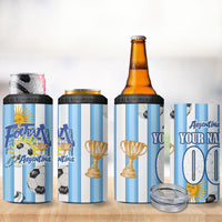 Personalized Argentina Football Fan 4 in 1 Can Cooler Tumbler Sun Of May - Albiceleste Stripes Argentina Flag