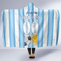 Personalized Argentina Football Fan Hooded Blanket Sun Of May - Albiceleste Stripes Argentina Flag