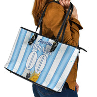 Personalized Argentina Football Fan Leather Tote Bag Sun Of May - Albiceleste Stripes Argentina Flag