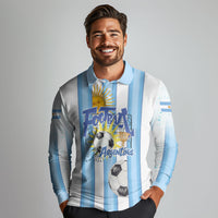 Personalized Argentina Football Fan Long Sleeve Polo Shirt Sun Of May - Albiceleste Stripes Argentina Flag