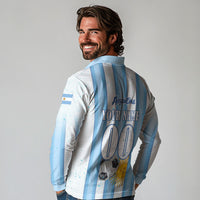 Personalized Argentina Football Fan Long Sleeve Polo Shirt Sun Of May - Albiceleste Stripes Argentina Flag