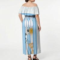 Personalized Argentina Football Fan Off Shoulder Maxi Dress Sun Of May - Albiceleste Stripes Argentina Flag
