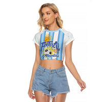 Personalized Argentina Football Fan Raglan Cropped T Shirt Sun Of May - Albiceleste Stripes Argentina Flag