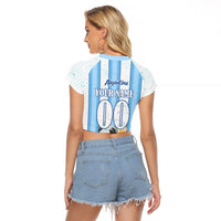 Personalized Argentina Football Fan Raglan Cropped T Shirt Sun Of May - Albiceleste Stripes Argentina Flag